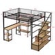 preview thumbnail 5 of 7, Full Metal Loft Bed with Stairs & Desk, Heavy-Duty Steel Loft Bed Frame with Storage Shelves & Safety Rail for Kids Teens, Black