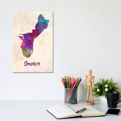iCanvas "Guam Map In Watercolor" by Paul Rommer Canvas Print