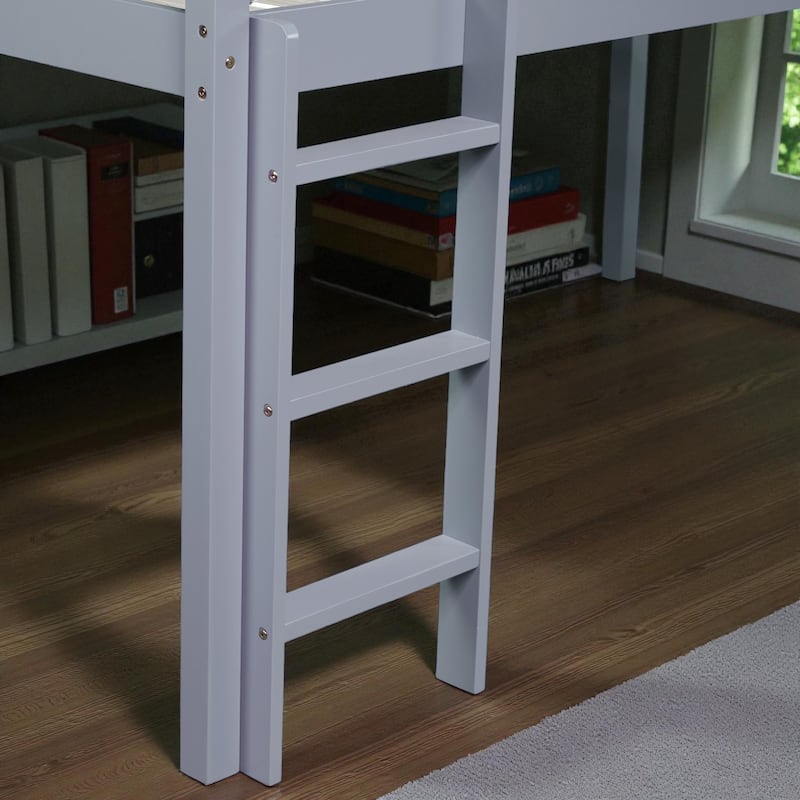 Twin Low Loft Bed with Slide and Ladder, Solid Rubber Wood Loft Bed with Guardrails and Underbed Play or Storage Space