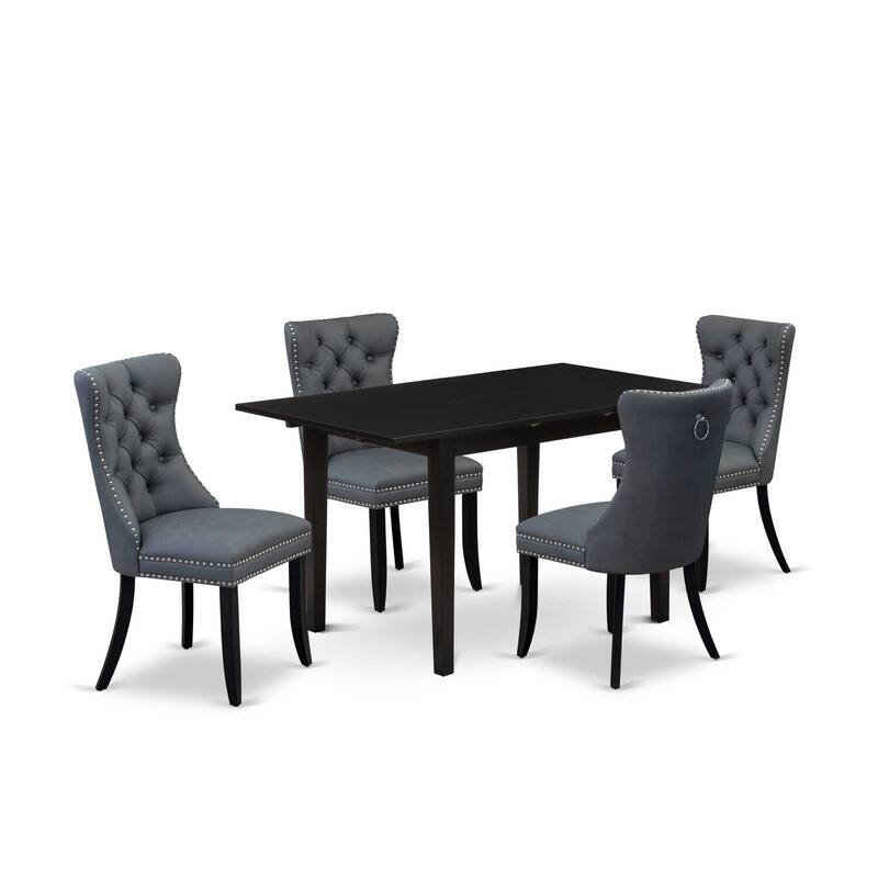 5-Piece Black Finish Solid Wood Top - Rectangular Upholstered Dining Room Set (Seats-4)