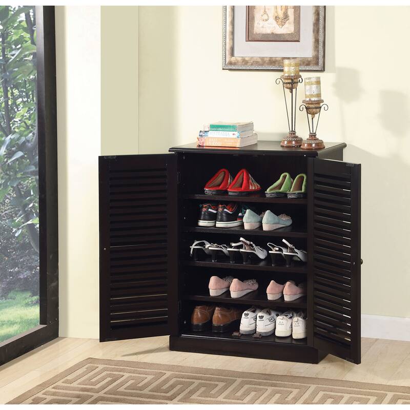 Shoe Cabinet with 2 Louver Design Doors, ,Freestanding Shoe Storage Organizer, Wood Shoe Rack with Adjustable Shelves