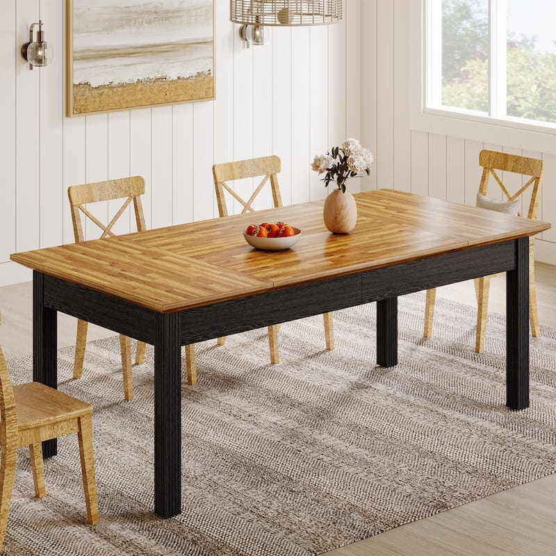 62-Inch Rectangular Kitchen Table with Solid Wood Legs - Brown & Black