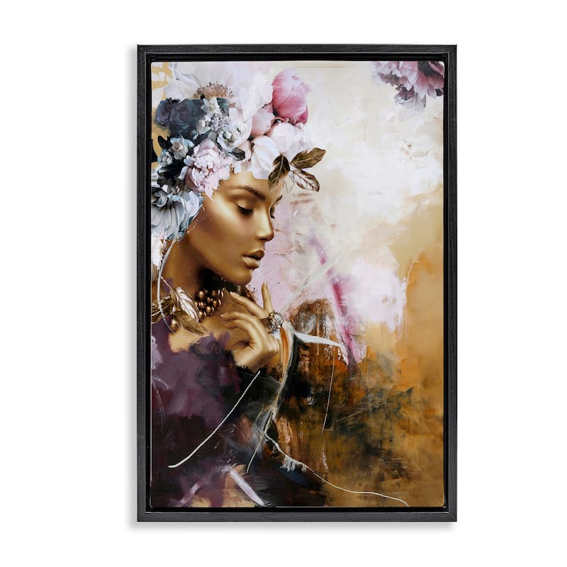 Stupell Elegant Woman & Florals Framed Floater Canvas Wall Art Design By Design Fabrikken - 21 x 31 - Black