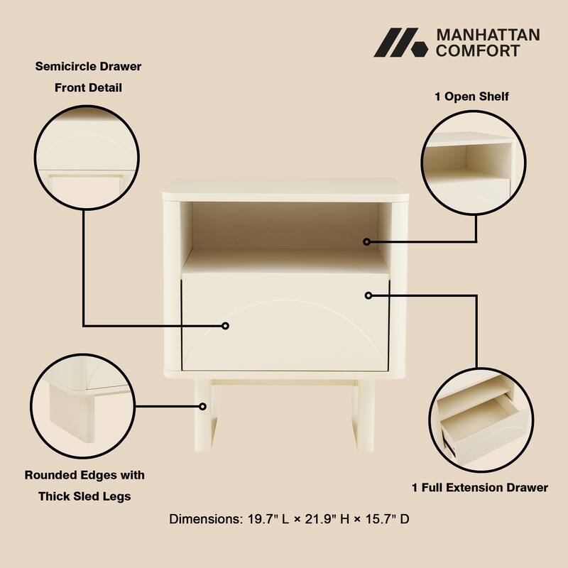 Manhattan Comfort Ella 20" Nightstand (1-Drawer) - Set of 2