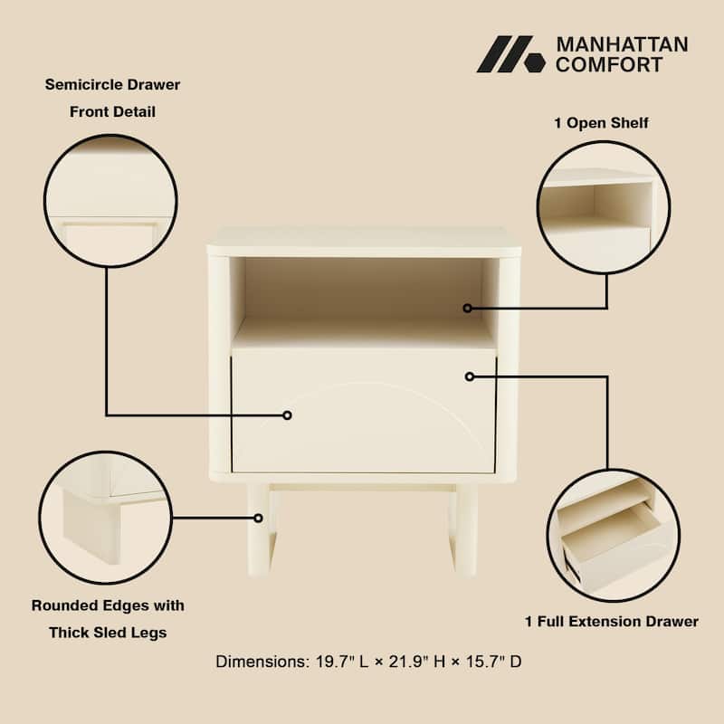 Manhattan Comfort Ella 20" Nightstand (1-Drawer)
