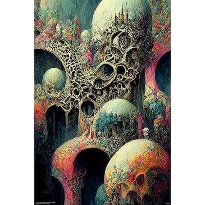 Fantastical Psychedelic Dystopia Skulls Nightmare Art Poster - 24 x 36 Inch