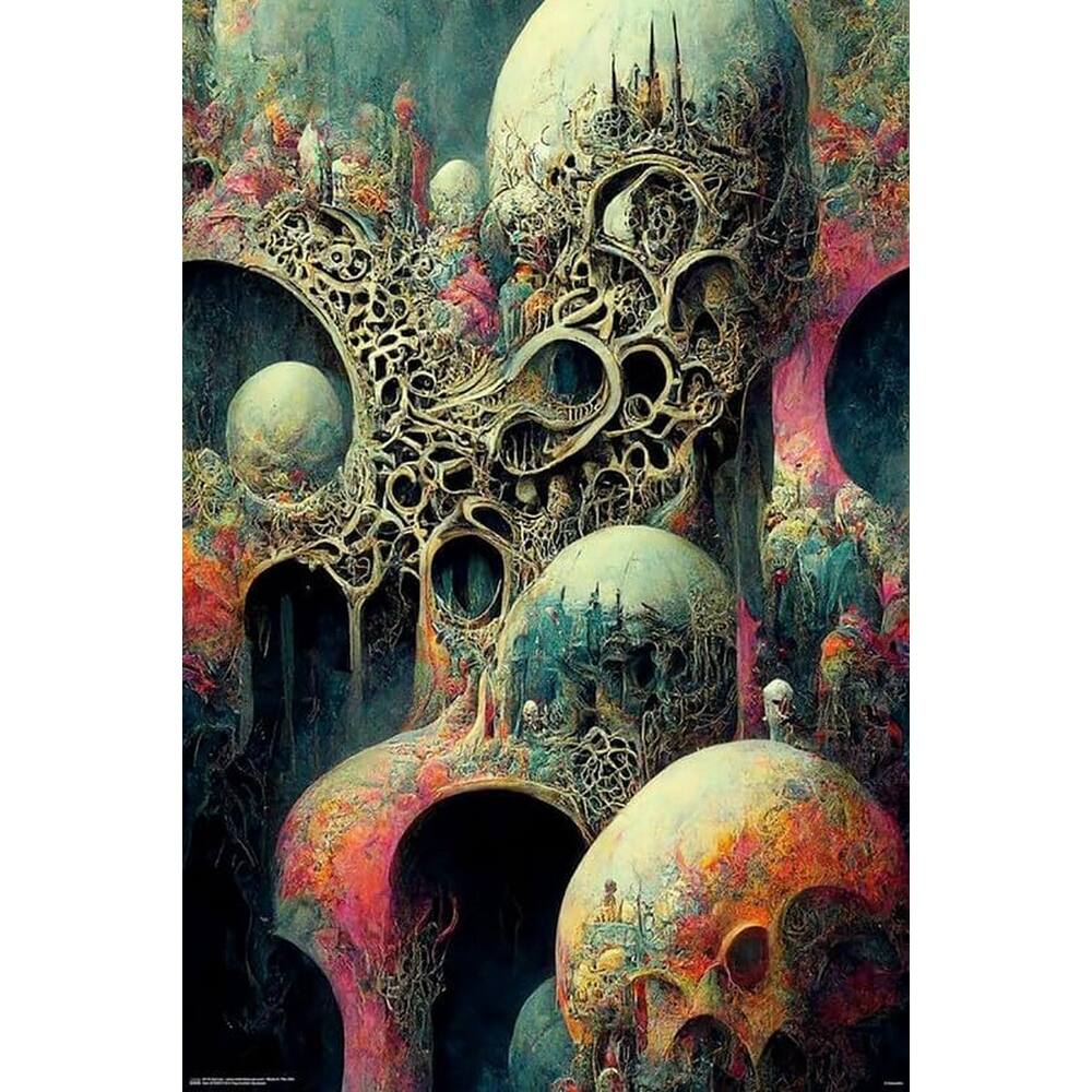Fantastical Psychedelic Dystopia Skulls Nightmare Art Poster - 24 x 36 Inch