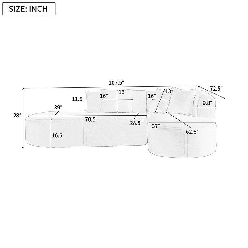 Curved Corner Sofa wL-shape Back Floor Lounge Sofa Conversation Center