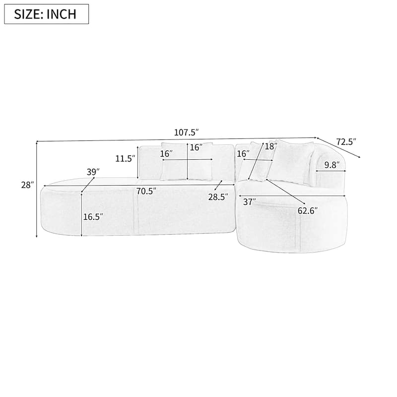 Modular L Shaped Sectional Sofa Modern Corner Couch with Curved Seat