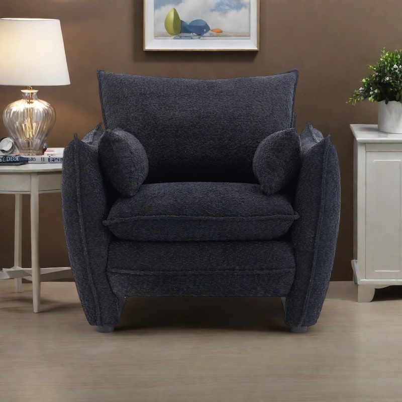 Chenille Sharp-Angle Accent Chairs with Steel Frame and Tool-Free Assembly - Black