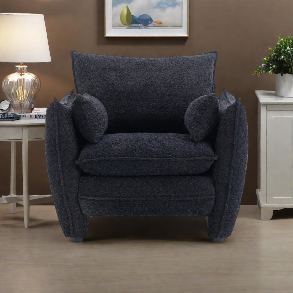 Chenille Sharp-Angle Accent Chairs with Steel Frame and Tool-Free Assembly