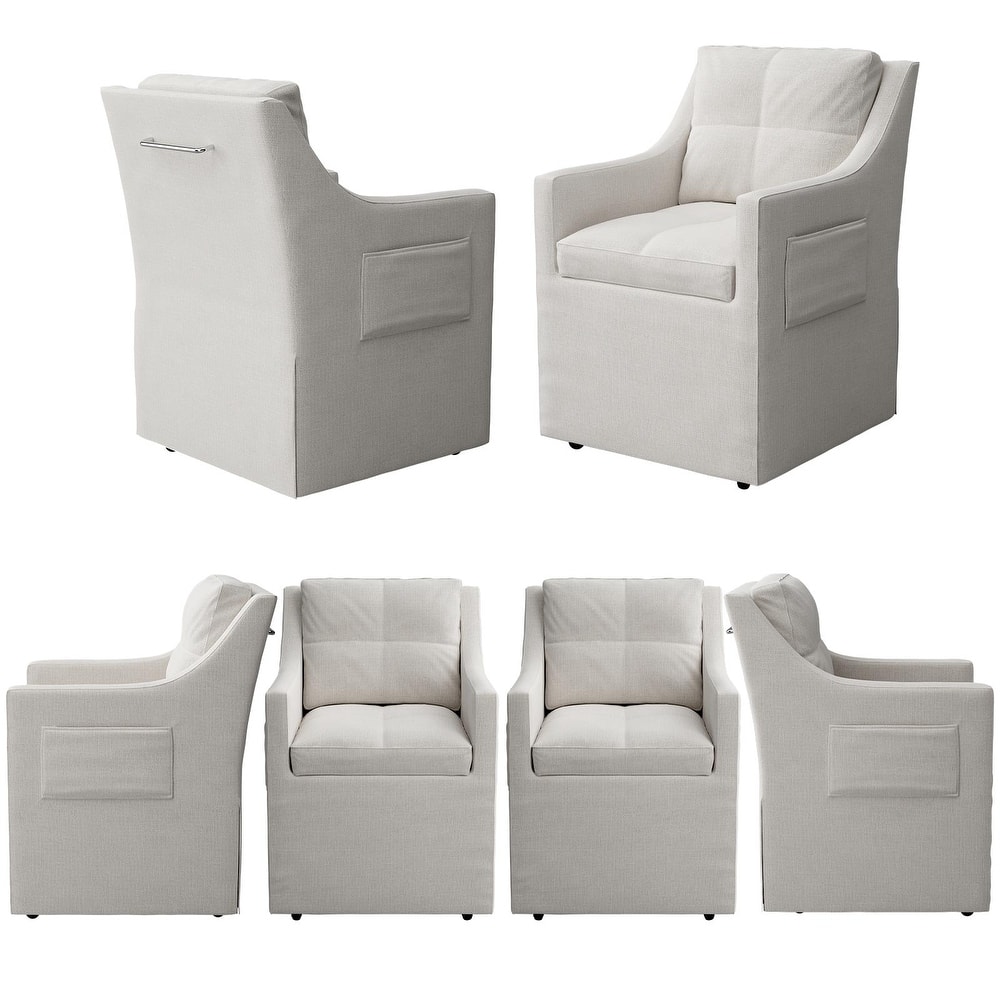 Arm Dining Chairs with Side Pocket and Casters for Dining Room Living Room Office Appartment