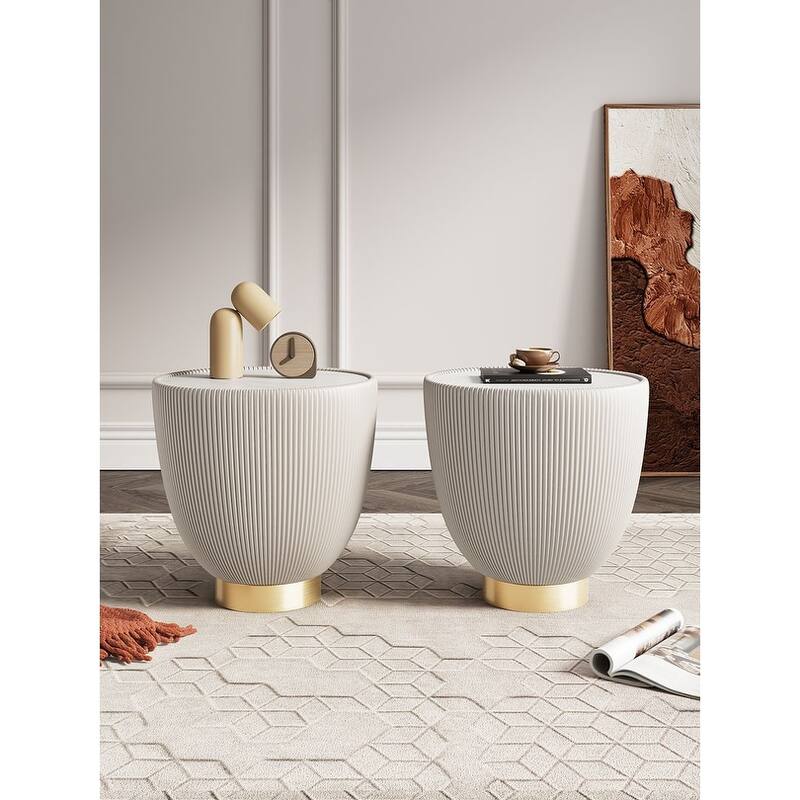 Manhattan Comfort Modern Anderson 2.0 Upholstered End Table Set - Cream