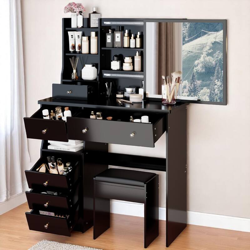 KISRAIS 37" Fashion Vanity Desk with Mirror