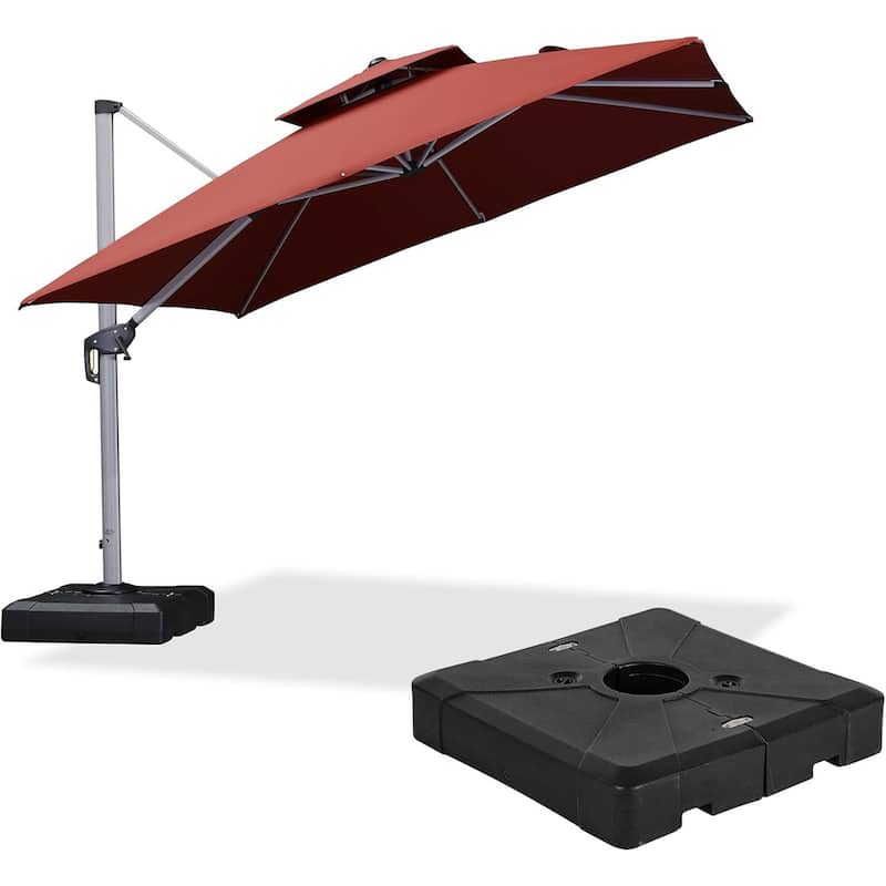 PURPLE LEAF 12 ft Double Top Deluxe Square Patio Cantilever Umbrella