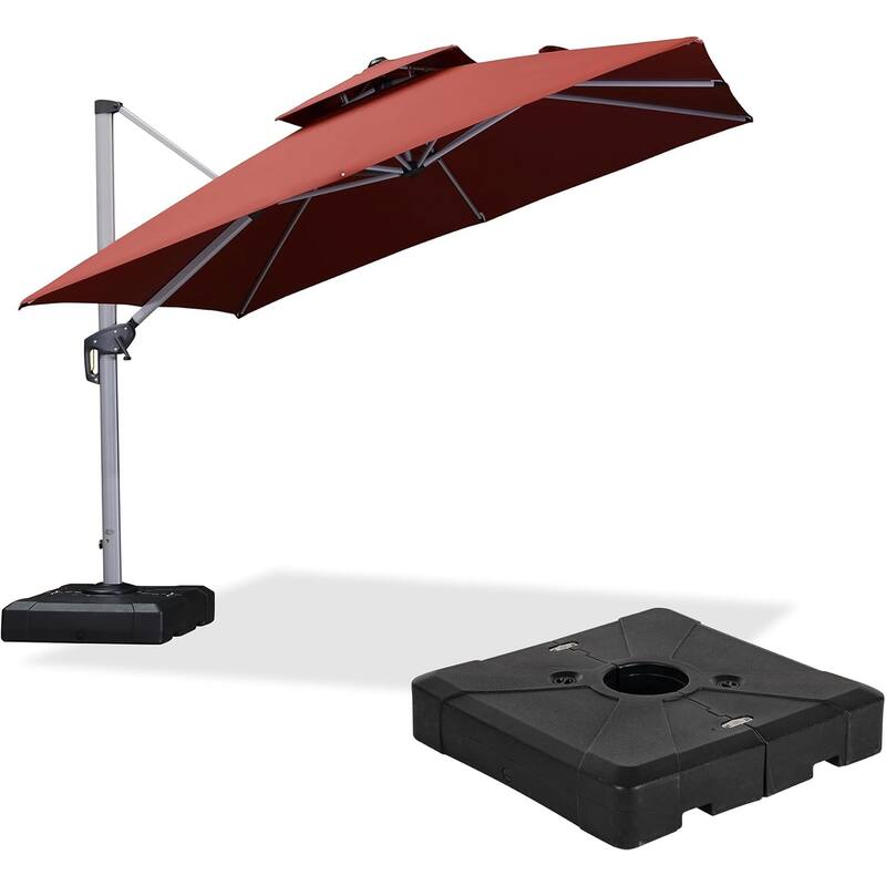 PURPLE LEAF 12ft Square Patio Umbrella Cantilever Umbrella with Base - Brick Red