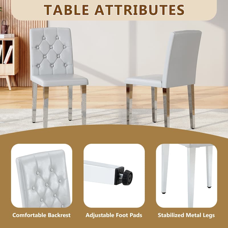 4-piece set of PU Dining Chairs: Ergonomically Designed Buckle Backrest, 35 Inches High, Silver Metal legs