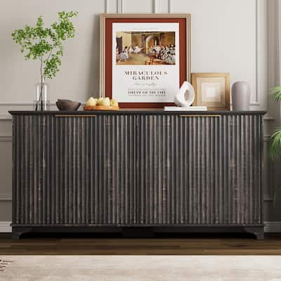 61" Large Buffet Sideboard Cabinet with 4 Fluted Doors and Storage