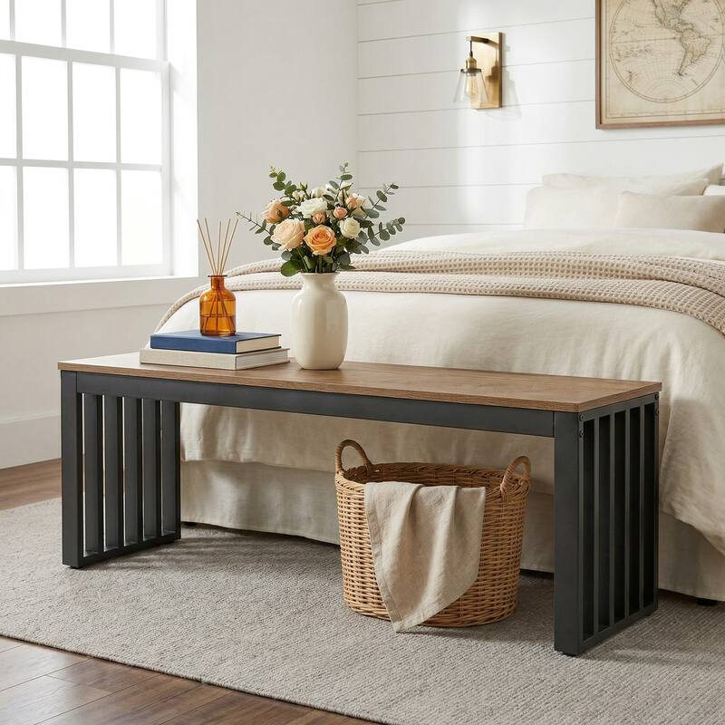 47" Industrial Indoor Bench for Entryway