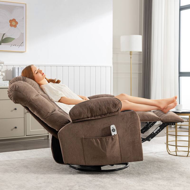 Manual Massage Recliner Chair, Overstuffed Rocker Chairs with Heat and 2 Cup Holders & USB Charge Port, for Living Room