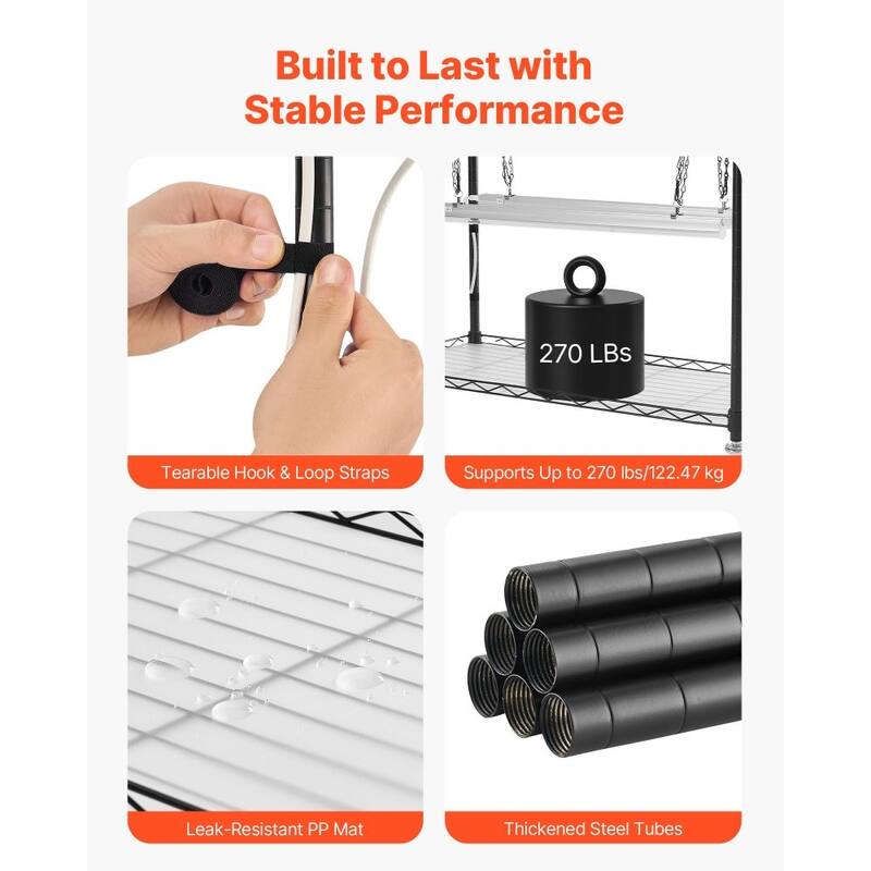 Black Metal 6-Tier Indoor Plant Stand with 8 Cold LED Grow Lights and DIY Shelves - 29.53 x 13.78 x 70.87 in/