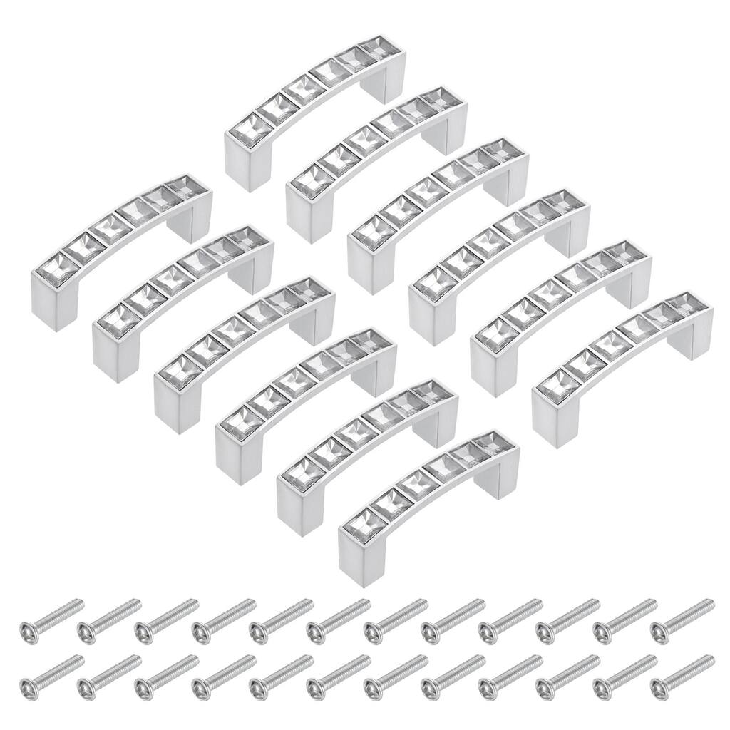 Cabinet Pulls Drawer Handles Alloy Crystal with Screws 12Pcs - Silver