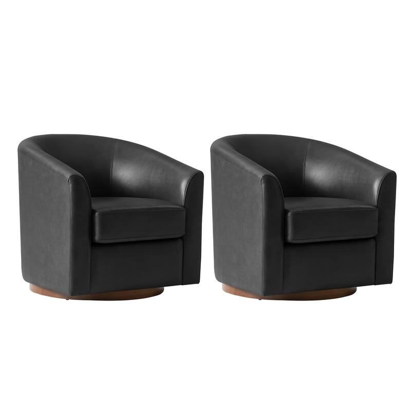 Althea Modern Genuine Leather Swivel Barrel Chair with Solid Wood Base Set of 2 By HULALA HOME