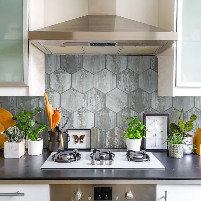 Merola Tile Suomi Hex Grey 8-5/8" x 9-7/8" Porcelain Floor and Wall Tile