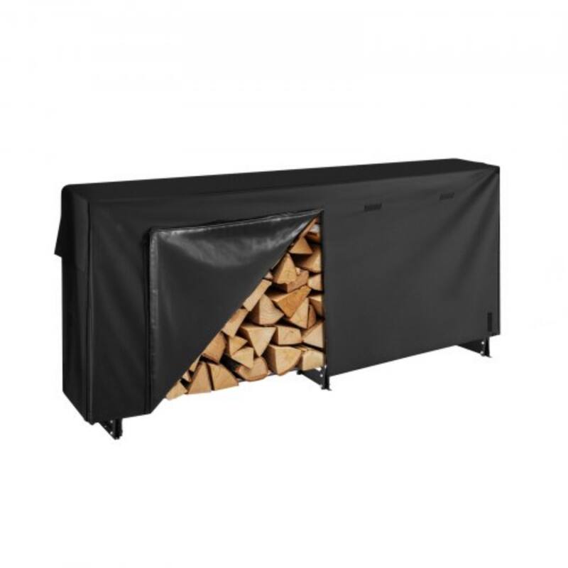 8 Feet Black Steel Firewood Storage Rack with Full-Cover Waterproof Log Protection for Patio or Backyard