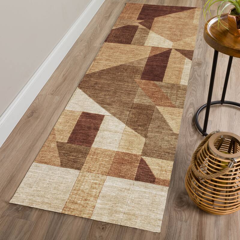 Machine Washable Indoor/ Outdoor Modern Geo Chantille Rug