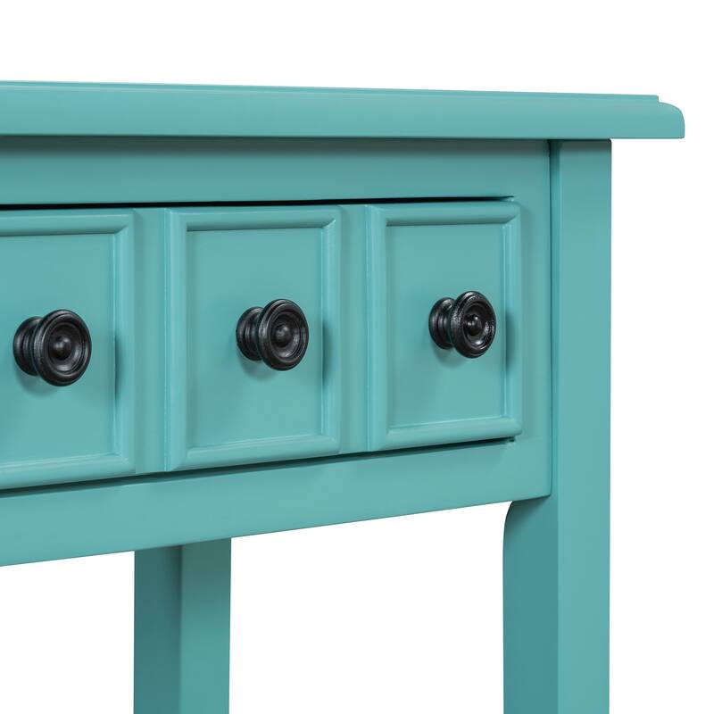 Rustic Console Table with Open Shelf and Rubber Wood Legs