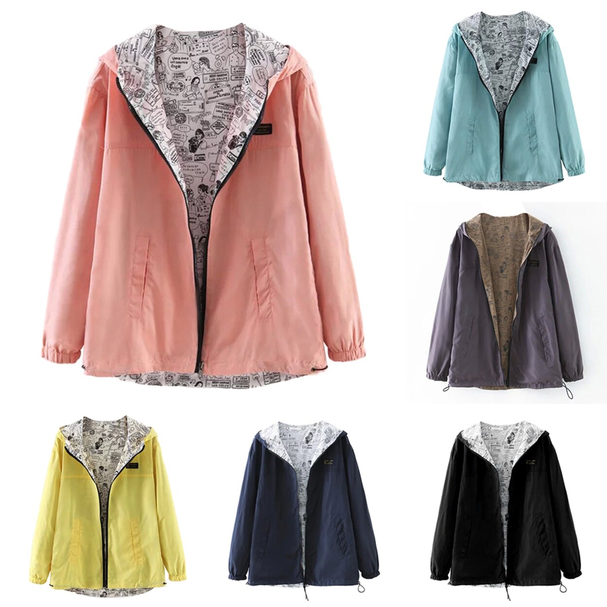Shop Fashion Girls Hooded Zipper Casual Coat Double Side Wearing