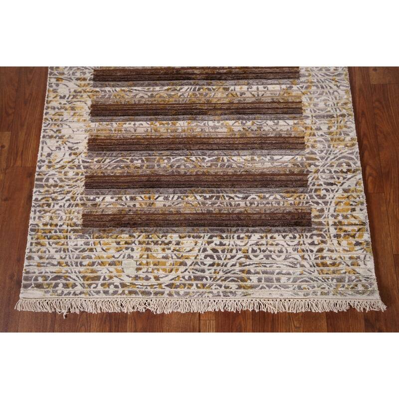 Striped Abstract Oriental Modern Accent Rug Hand-Knotted Wool Carpet - 2'9" x 4'10"