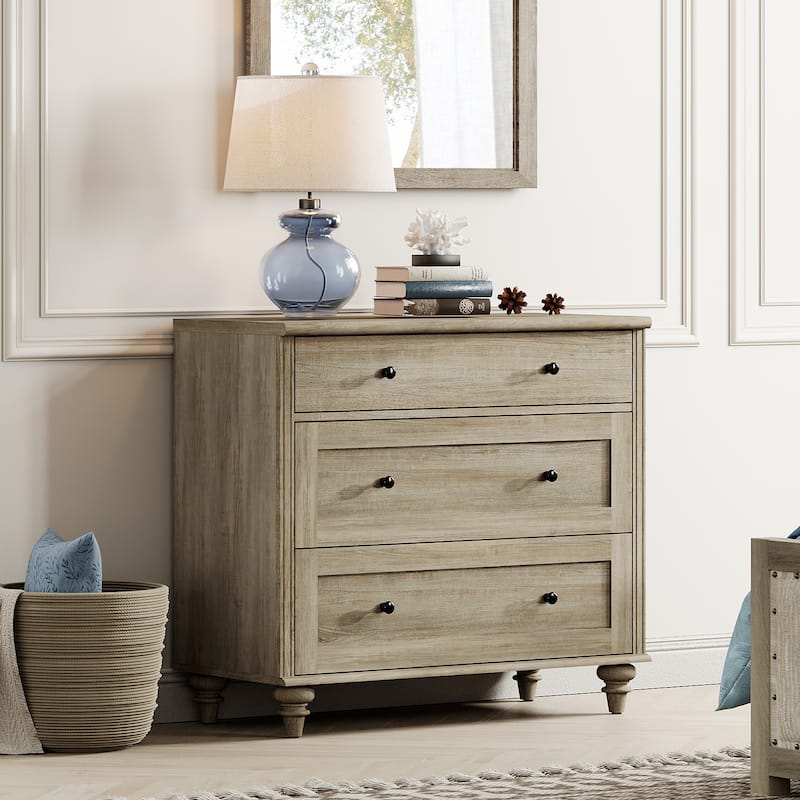 Dresser for Bedroom with 3 Drawer, Accent Kids Dresser Storage Cabinet - Grey - 3-drawer