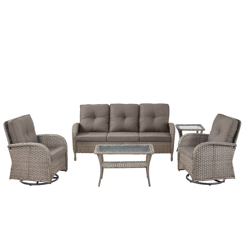5 Pieces Sofa with Swivel Rocking Chairs Table Set