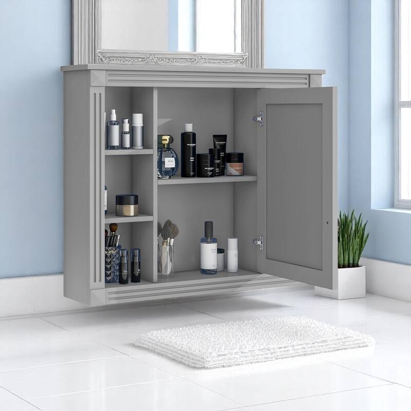 35'' Bathroom Mirror Cabinet with Storage, Wall Mounted Medicine Cabinet with Open Shelves and 1 Door