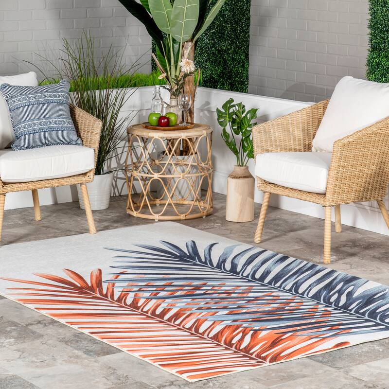 Nuloom Auri Double Palm Indoor/Outdoor Machine Washable Area Rug - 4' x 6' - Blue