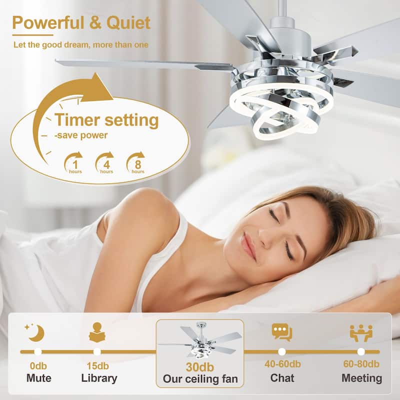 Cusp Barn 52"/72" Modern Large Dimmable LED Ceiling Fan with Lights and Remote, Reversible 8-Blade DC Motor DIY Shape Chandelier