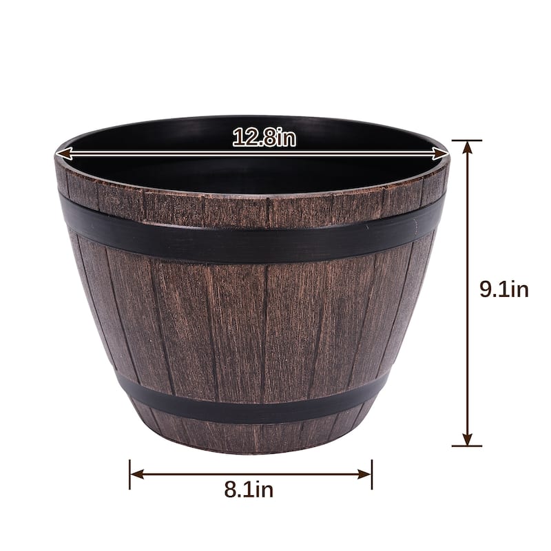 Javlergo (9"/11.3"/13") 3-Pack Planter, Plastic Whiskey Barrel Planter Decoration Flower Pots with Drainage Holes & Saucer - 13"
