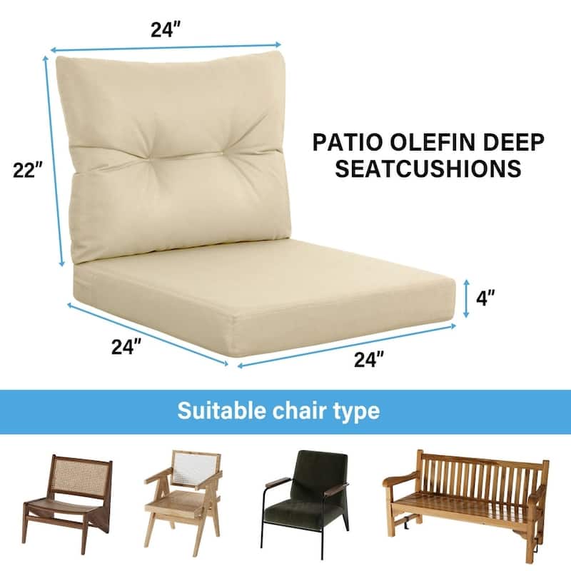 WINSOON Outdoor Waterproof and Resistant Chair Cushion Set, Deep Seat and Backrest Cushion Set for Patio