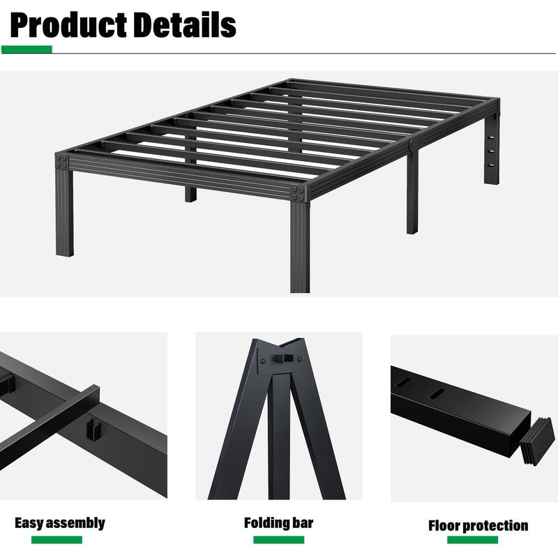 14 Inch Heavy Duty Bed Frame, No Box Spring Needed, Noise Free