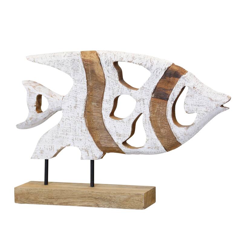 StyleCraft Nero - Wood Angel Fish On Stand - 19" x 4" x 12"