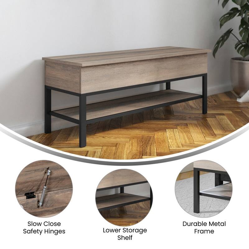 Farmhouse Entryway Bench with Hinged Lift Top and Storage