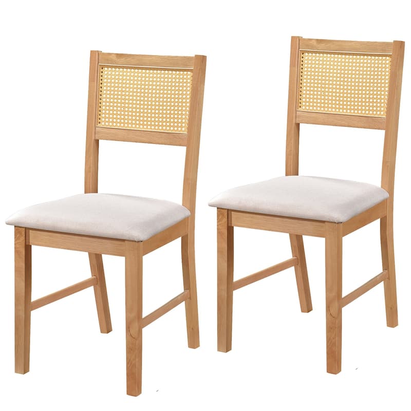 Mid-Century Modern Chairs Rattan Dining Chairs, Living Room Chair Set of 2 Accent Chair Grey Fabric Dining Comfy Chair