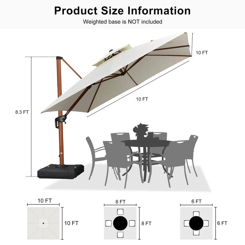 PURPLE LEAF 9/10/11ft Square 09x12ft Rectangle Wood Pattern Patio Outdoor Cantilever Umbrella with Base
