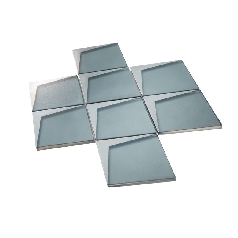 Solace 12x9 Green Metallic Silver Glass Mosaic Diamond Wall Tile (3.91 sq ft/case) - 5 Pack