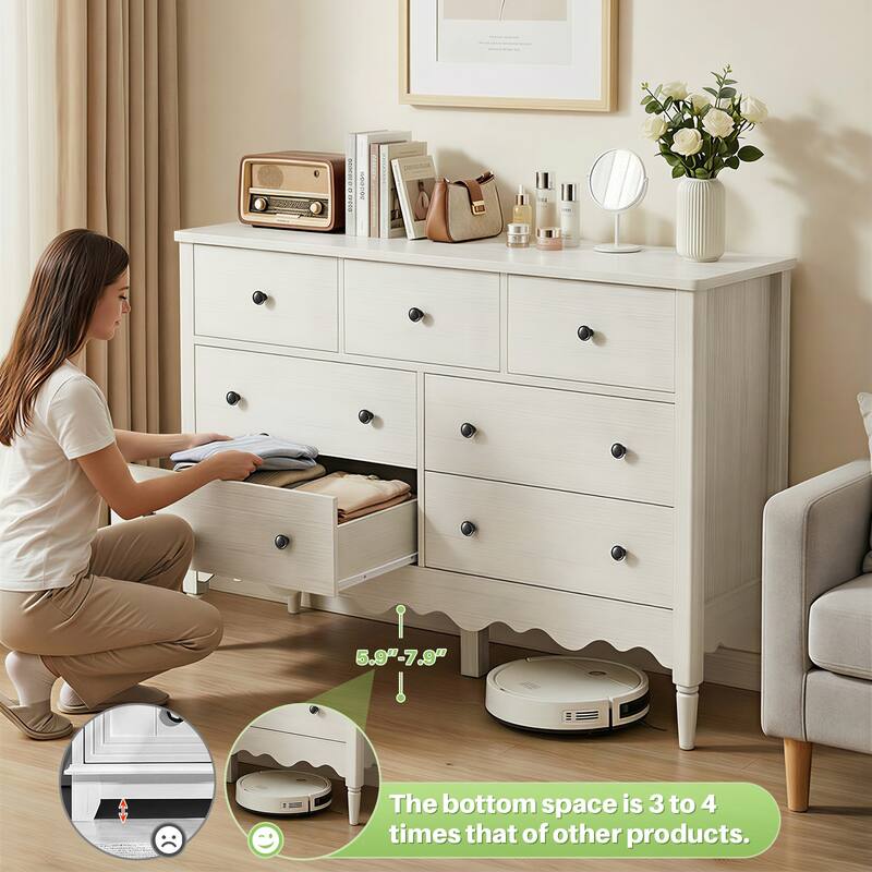 Narill Wave-Inspired 7-Drawer Dresser, 47-In Bedroom Chest of Drawers