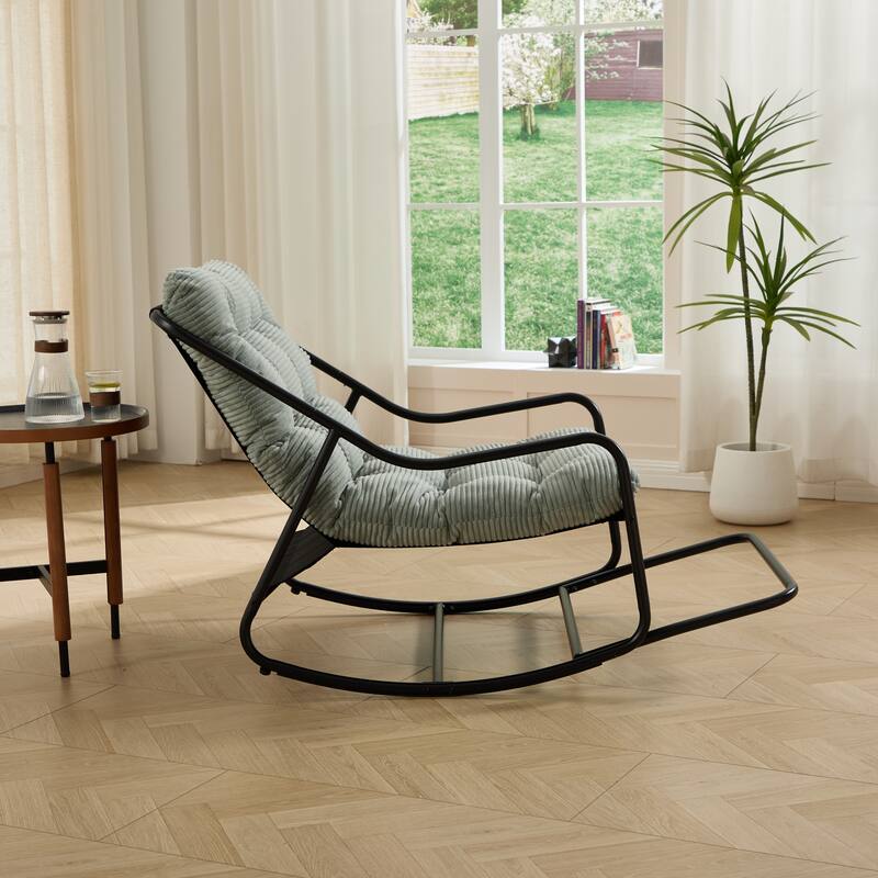 Outdoor Rocking Chair, Comfy Cushion, with Soft Thick Cushion,for Living Room, Bedroom, Reading Room, Black Frame with Cushion
