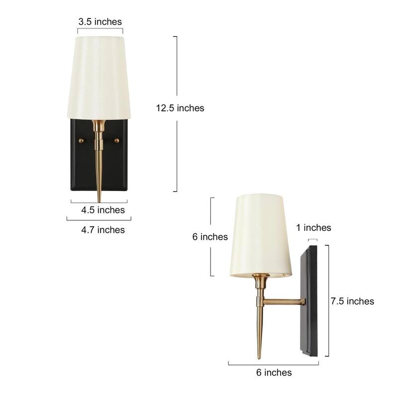 Modern Rustic Black Gold 1-Light Wall Sconces Fabric Flared Shade Bathroom Vanity Lights - 4.7" L x 6" W x 12.5" H
