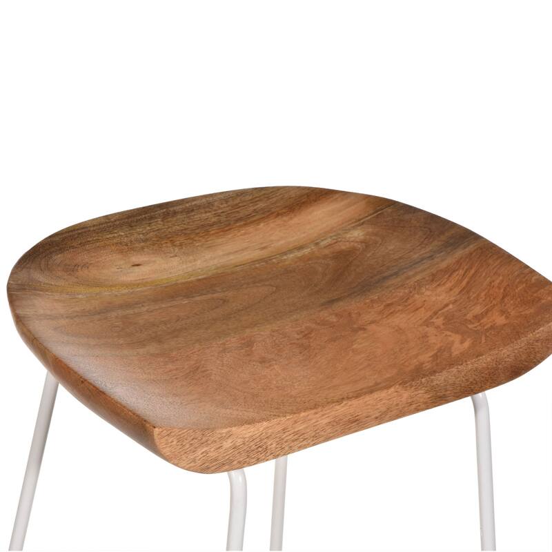 Set of 2 Brown and White Counter Stools with Curved Seat 24.5"